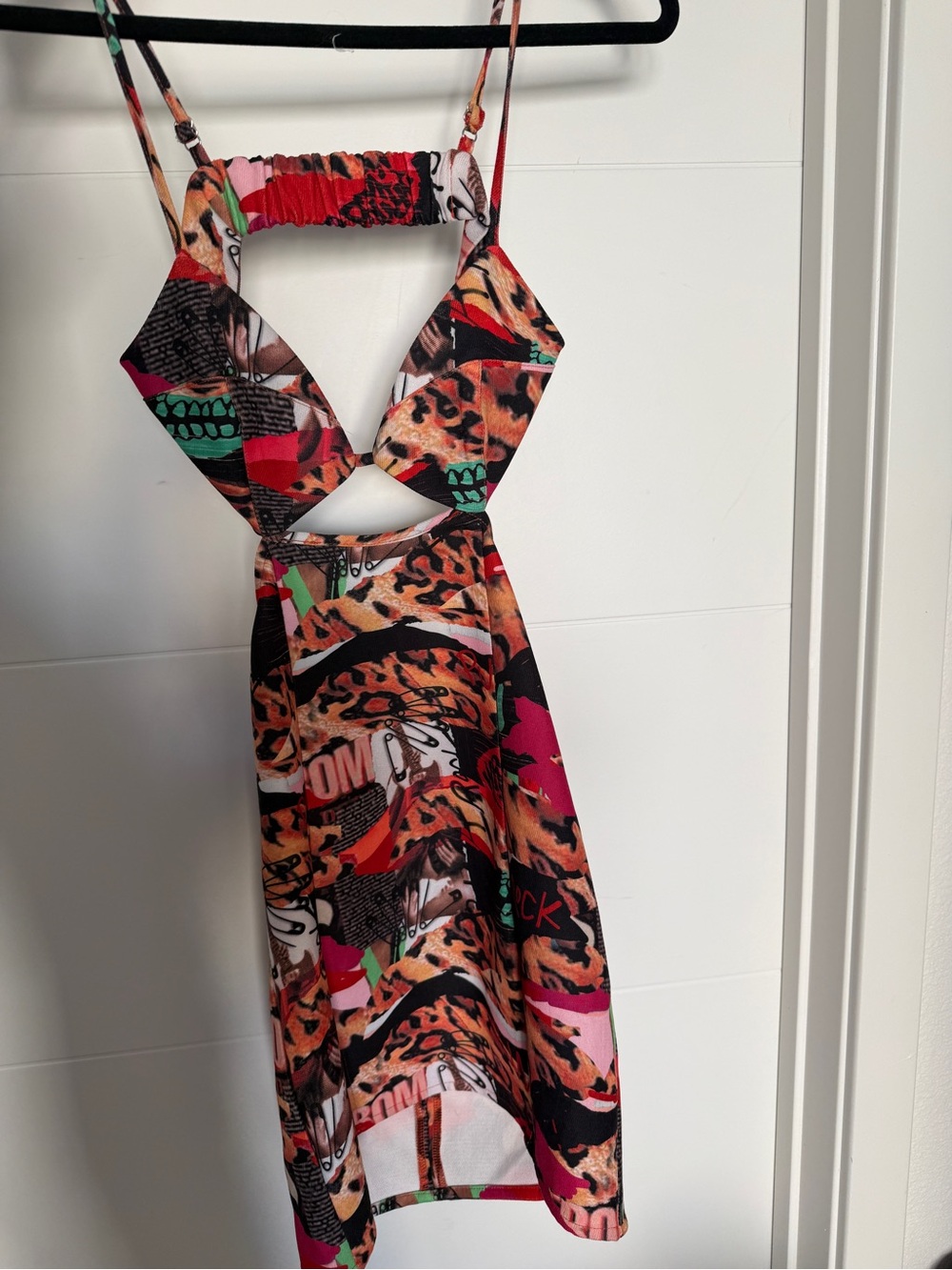 Multicolor Cutout Mini Dress with Animal & Graphic Print